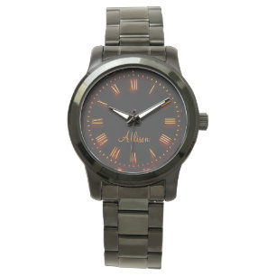 Custom Name Neon Black Classic Elegant Roman Watch
