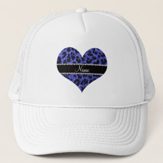 Custom name neon blue glitter leopard print trucker hat