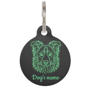Custom Name Neon Collie Glow Pet ID Tag