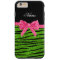 Custom name neon green glitter zebra stripes bow