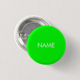 Custom name neon green white text minimalist 3 cm round badge