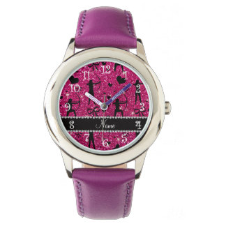 Custom name neon hot pink glitter archery watch