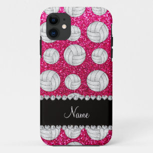 Custom name neon hot pink glitter volleyballs Case-Mate iPhone case