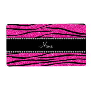Custom name neon hot pink glitter zebra stripes