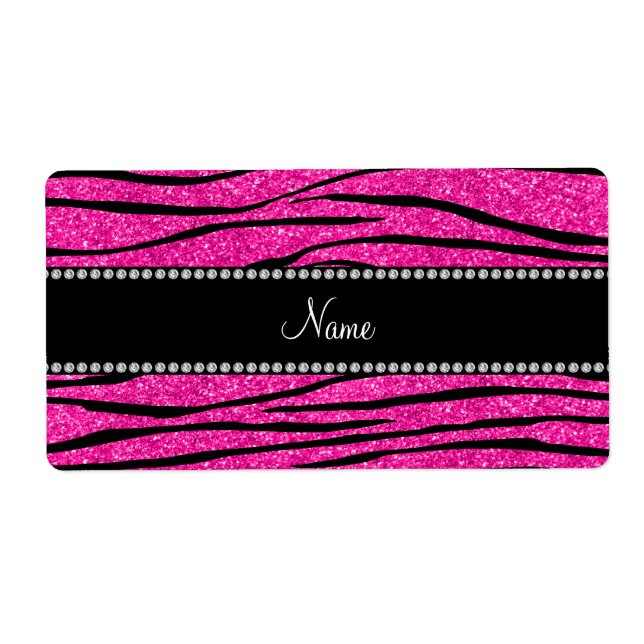 Custom name neon hot pink glitter zebra stripes (Front)