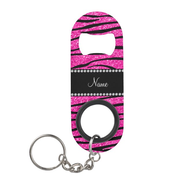 Custom name neon hot pink glitter zebra stripes (Front)