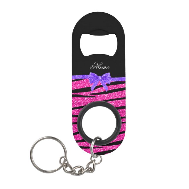 Custom name neon hot pink glitter zebra stripes (Front)
