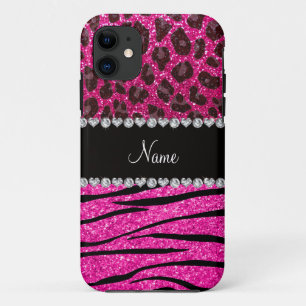 Custom name neon hot pink zebra stripes leopard Case-Mate iPhone case