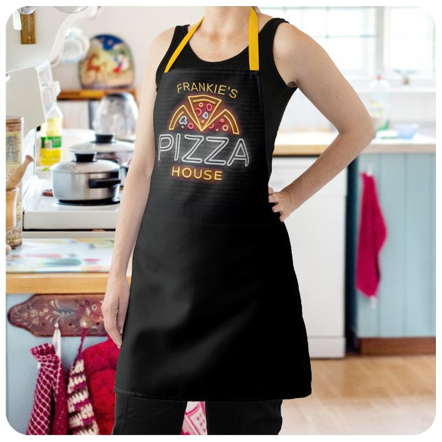 Custom NAME Neon Italian Pizzeria Pizza House Apron (Creator Uploaded)