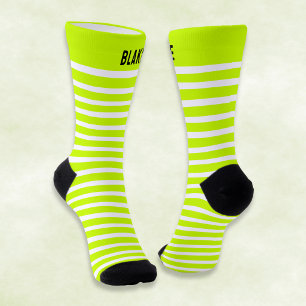 Custom Name Neon Lime Green Streetwear Striped Socks