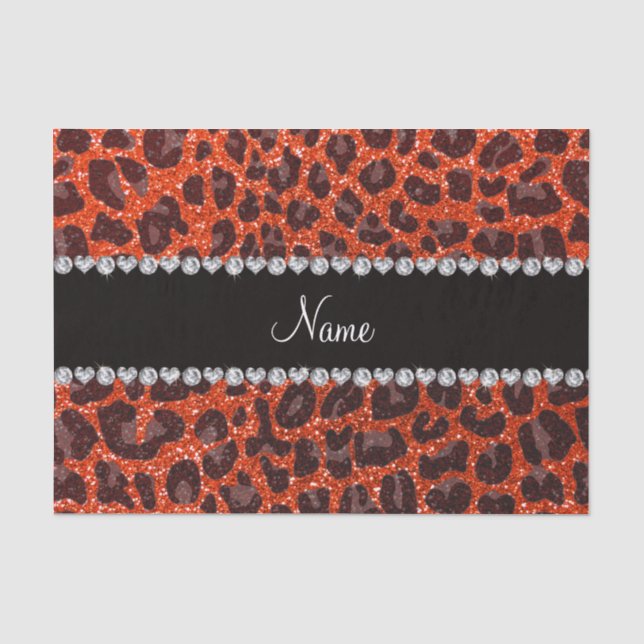 Custom name neon orange glitter leopard print tissue paper (Front)