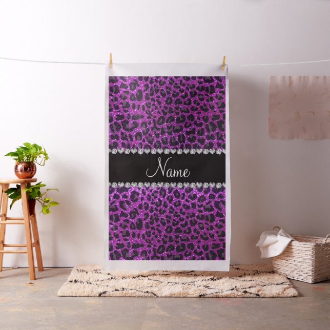 Custom name neon purple glitter leopard print fabric (In Situ)