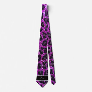 Custom name neon purple glitter leopard print tie