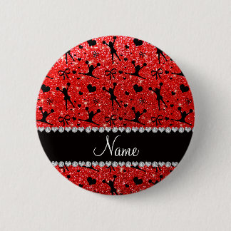 Custom name neon red glitter cheerleading 6 cm round badge