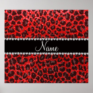 Custom name neon red glitter leopard print