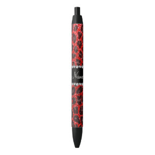 Custom name neon red glitter leopard print black ink pen