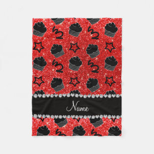 Custom name neon red glitter stars cupcakes fleece blanket