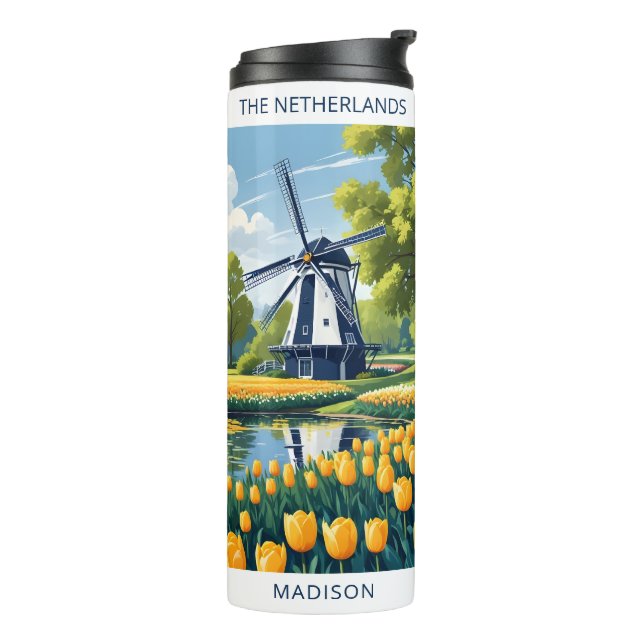 Custom Name Netherlands Windmills Thermal Tumbler (Rotated Left)