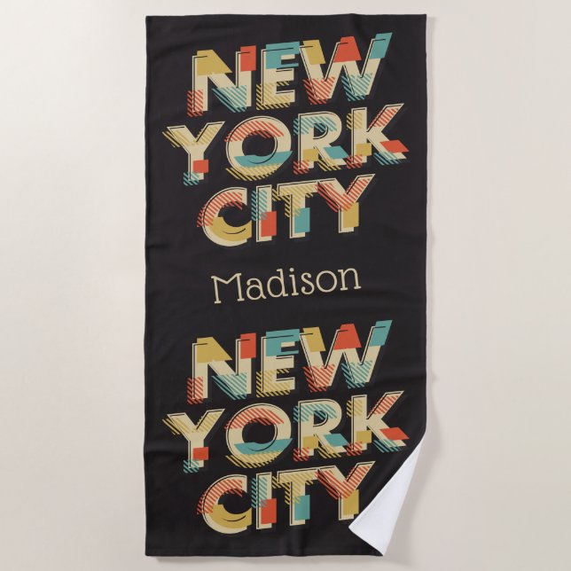 Custom name New York City Typography beach towel (Front)