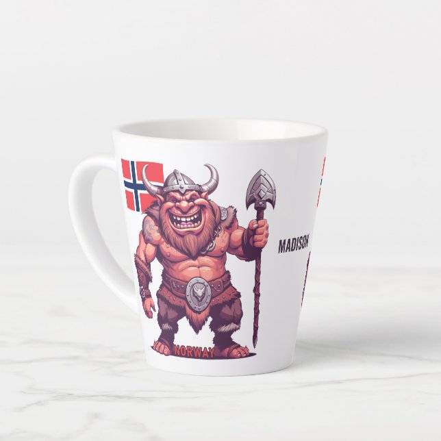 Custom Name Norwegian Troll Latte Mug (Left Angle)