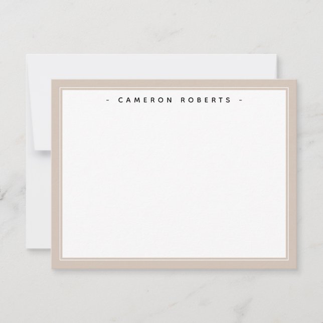 Custom name note card light mocha brown border (Front)