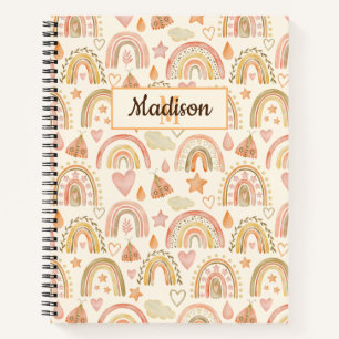 Custom Name Notebook Cute Boho Rainbows Earthy