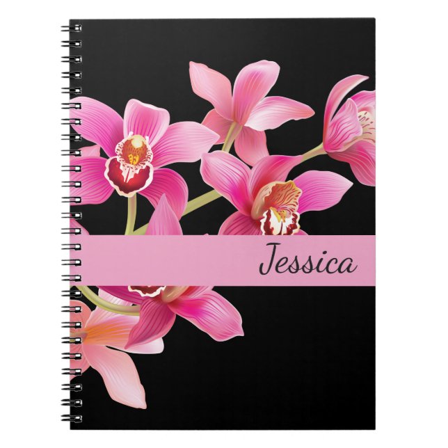 Custom Name Notebook-Pink Orchids Spiral Notebook (Front)