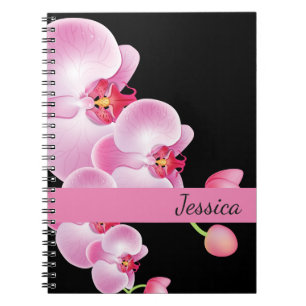 Custom Name Notebook-Pink Orchids Spiral Notebook