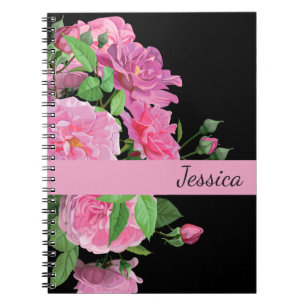 Custom Name Notebook-Pink Roses Spiral Notebook