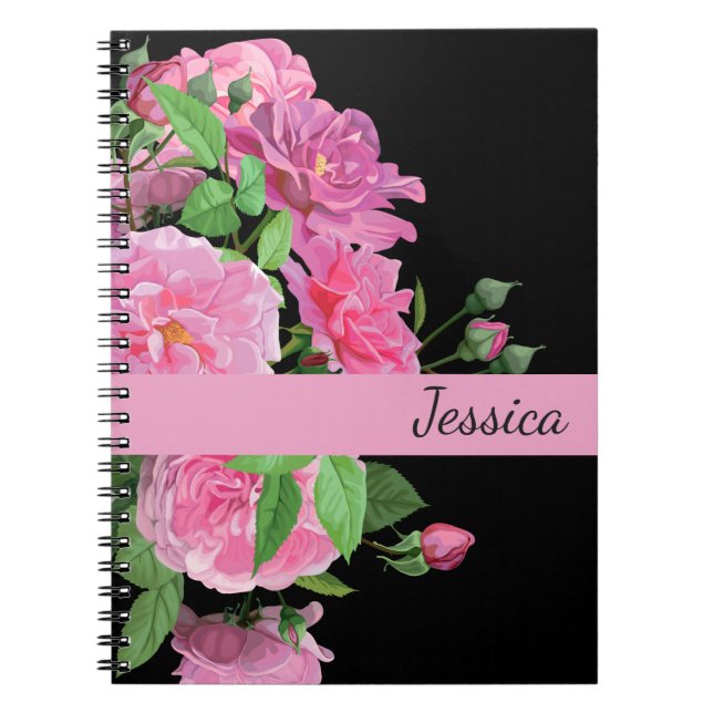 Custom Name Notebook-Pink Roses Spiral Notebook (Front)