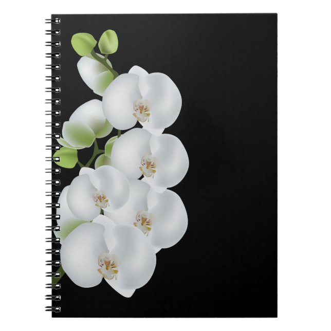 Custom Name Notebook-White Orchids Spiral Notebook (Front)