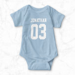 Custom Name Number Baby Sport Jersey Bodysuit<br><div class="desc">Create your own personalised football jersey baby bodysuit with custom name and number. A unisex customisable sports creeper, that is a cute gift idea for infant or newborn boys and girls. This trendy kids sportswear is suitable for all sports, including football, soccer, volleyball, baseball, softball, basketball and hockey. Click 'Customise'...</div>