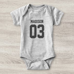 Custom Name Number Baby Sport Jersey Bodysuit<br><div class="desc">Create your own personalised football jersey baby bodysuit with custom name and number. A unisex customisable sports creeper, that is a cute gift idea for infant or newborn boys and girls. This trendy kids sportswear is suitable for all sports, including football, soccer, volleyball, baseball, softball, basketball and hockey. Click 'Customise'...</div>