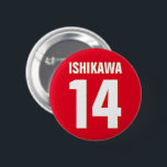 Custom Name, Number, Colors. Sports Fans Red 6 Cm Round Badge<br><div class="desc">Personalize with name,  number,  and colors of your choice!</div>