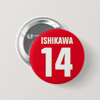 Custom Name, Number, Colors. Sports Fans Red 6 Cm Round Badge