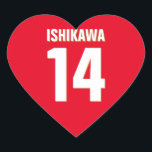 Custom Name, Number, Colours. Sports Fans Red Heart Sticker<br><div class="desc">Personalise with name,  number,  and colours of your choice!</div>