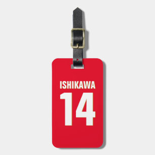 Custom Name, Number, Colours. Sports Fans Red Luggage Tag