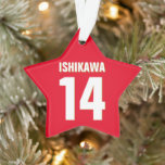Custom Name, Number, Colours. Sports Fans Red Ornament<br><div class="desc">Personalise with name,  number,  and colours of your choice!</div>