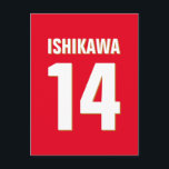 Custom Name, Number, Colours. Sports Fans Red Postcard<br><div class="desc">Personalise with name,  number,  and colours of your choice!</div>