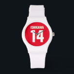 Custom Name, Number, Colours. Sports Fans Red Watch<br><div class="desc">Personalise with name,  number,  and colours of your choice!</div>