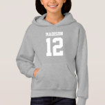Custom Name Number Girls Sport<br><div class="desc">Create your own personalised football jersey girls' hoodie with custom name and number. A pretty customisable sports shirt, that is a cute gift idea for girls. This trendy kids sportswear is suitable for all sports, including football, soccer, volleyball, baseball, softball, basketball and hockey. Click 'Customise' button to add text, customise...</div>