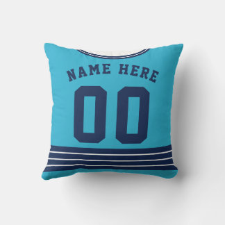 Custom Name Number Ice Hockey Blue Jersey Cushion
