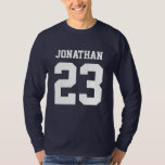 Custom Name Number Mens Sport Jersey T-Shirt<br><div class="desc">Create your own personalised football jersey men's T-shirt with custom name and number. A cool customisable sports shirt, that is a great gift idea for men. This trendy men's sportswear is suitable for all sports, including football, soccer, volleyball, baseball, softball, basketball and hockey. Click 'Customise' button to add text, customise...</div>