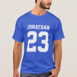 Custom Name Number Mens Sport Jersey T-Shirt<br><div class="desc">Create your own personalised football jersey men's T-shirt with custom name and number. A cool customisable sports shirt, that is a great gift idea for men. This trendy men's sportswear is suitable for all sports, including football, soccer, volleyball, baseball, softball, basketball and hockey. Click 'Customise' button to add text, customise...</div>
