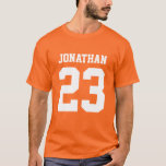 Custom Name Number Mens Sport Jersey T-Shirt<br><div class="desc">Create your own personalised football jersey men's T-shirt with custom name and number. A cool customisable sports shirt, that is a great gift idea for men. This trendy men's sportswear is suitable for all sports, including football, soccer, volleyball, baseball, softball, basketball and hockey. Click 'Customise' button to add text, customise...</div>