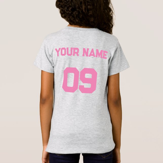 Custom Name Number on back side Pink Font T-Shirt (Back)
