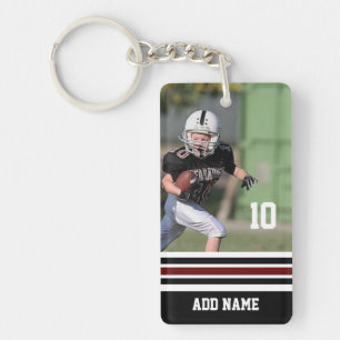 Custom Name Number Photo Football Jersey Red Black Key Ring