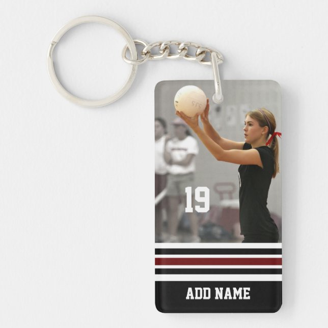 Custom Name Number Photo Volleyball Jersey Black Key Ring (Front)