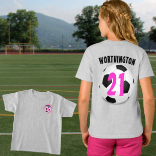 Custom Name Number Pink White Soccer Ball T-Shirt