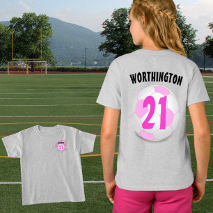 Custom Name Number Pink White Soccer Ball T-Shirt